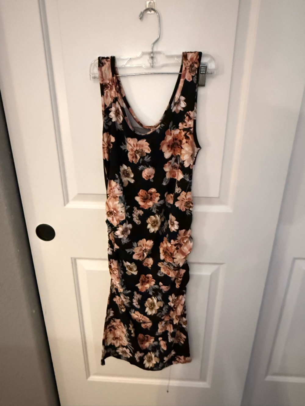 Mother Bee Floral Scoop Neck Black & Peach Maternity Dress